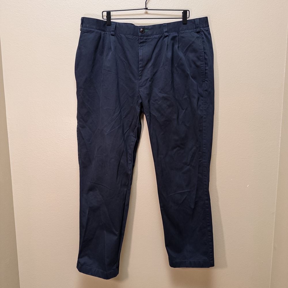 Orvis Mens Pants 42W 30L Navy Blue Pleated Chino 100% Cotton Classic Fit